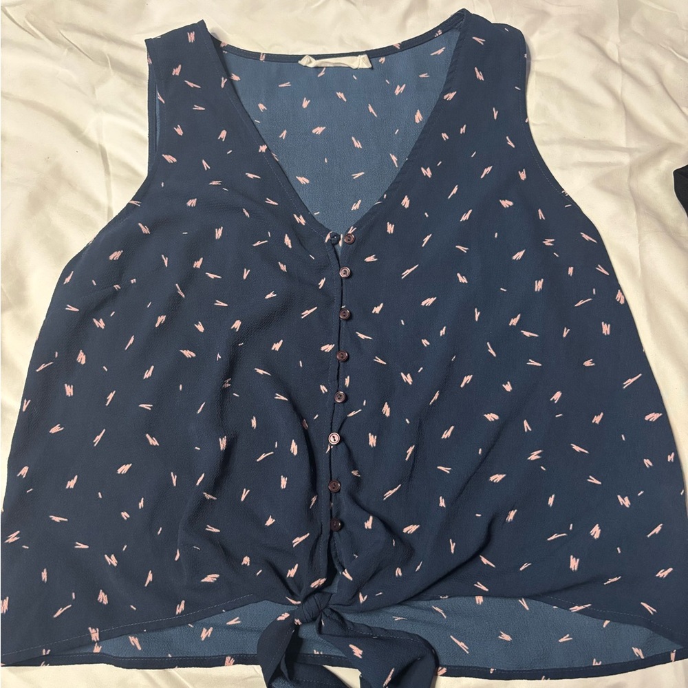NWOT Lush Navy Blouse with Pink Accents